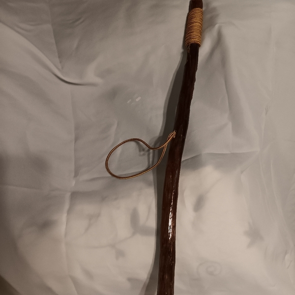 58" Natural Wood Grooved Grip Nylon Wrist Strap Handmade Walking Hiking Stick - Picture 5 of 11